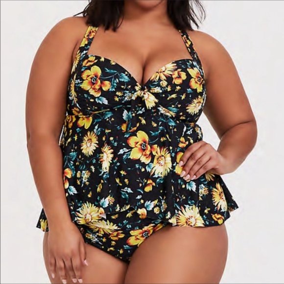 torrid Other - Torrid Sunflower Knot Push Up Swim Tankini 2X
